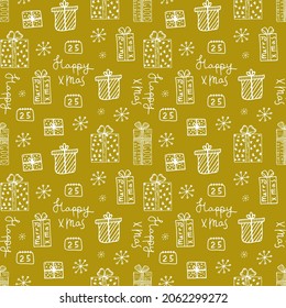 Doodle christmas winter vector seamless pattern. Festive print