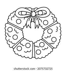 Doodle Christmas wreath with a pattern for decoration, design of cards, invitations