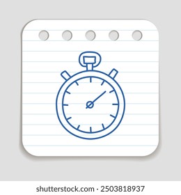Icono de Doodle Chronometer. Símbolo de infografía dibujado a mano de bolígrafo azul en una pieza de papel. Elemento de Diseño gráfico de estilo de arte de línea. Web Botón con sombra. Ilustración vectorial