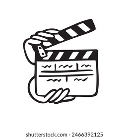 Doodle cinema clapper board. Hand drawn Movie clapperboard for film production. Vector illustration