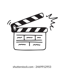 Doodle cinema clapper board. Hand drawn Movie clapperboard for film production. Vector illustration