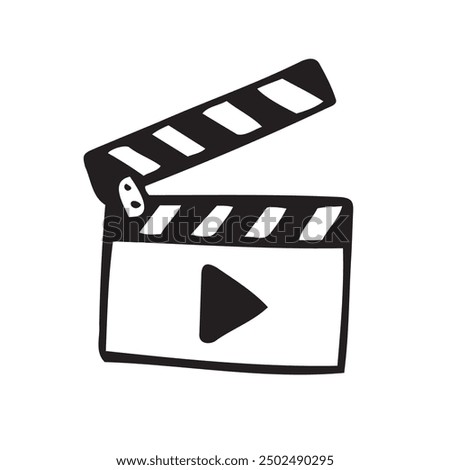 Doodle cinema clapper board. Hand drawn Movie clapperboard for film production. Vector illustration