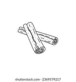 icono de canela de garabato, arte de línea de dibujo a mano, ilustración de vector alimentario aislada en fondo blanco