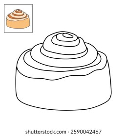 Doodle cinnamon roll coloring pages for kids. Trace and color cinnamon roll. Delicious cinnamon roll  icon, clip art, element, vector illustration in flat style.