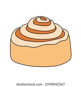 Doodle cinnamon roll isolated on white background. Delicious cinnamon roll  icon, clip art, element, vector illustration in flat style.