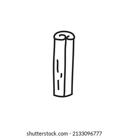 Doodle cinnamon stick spice isolated on white background.