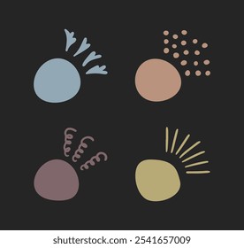 Doodle circle brackets for quotation with sparkle ray elements. Hand drawn color round line frame for title headline illustration. Pastel speech bubble blob for dialog