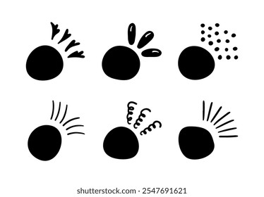 Doodle-Kreis-Klammern für Zitate mit Funkelstrahlen-Elementen. Handgezeichneter runder Linienrahmen für die Titelüberschrift. Sprechblasenblob für Dialog. Vektorgrafik einzeln
