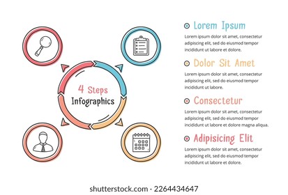 Doodle circle diagram with four elements with place for icons and text, handdrawn infographic template, vector eps10 illustration