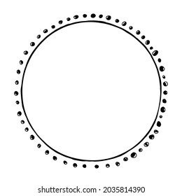 Doodle circle frame, wreath. Black and white illustration isolated.
