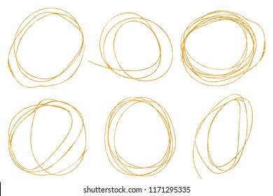 Doodle circle gold drawing sphere set with golden abstract texture