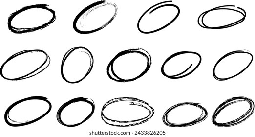 Doodle circle highlights. Hand drawn grunge oval scrawl. Circle line sketch.