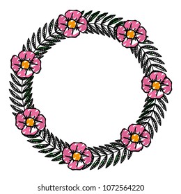 doodle circle rustic branch with leaves and flowers