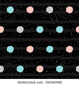 Doodle circle seamless background. Abstract childish blue, grey and pink round pattern for card, invitation, wallpaper, album, scrapbook, holiday wrapping paper, textile fabric, garment, t-shirt etc