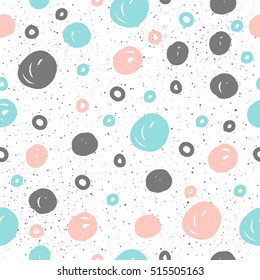 Doodle circle seamless background. Black, blue and pink circle. Abstract rounds seamless pattern for card, invitation, poster, banner, placard, diary, album, sketch book cover etc. 