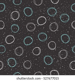 Doodle circle seamless background. White, blue circle and dots. Abstract rounds seamless pattern for card, invitation, poster, banner, album, book cover, textile fabric, garment etc. 