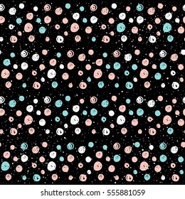 Doodle circle seamless background. White, pink and blue rounds. Abstract circles pattern for card, wallpaper, album, scrapbook, holiday wrapping paper, textile fabric, garment, t-shirt design etc