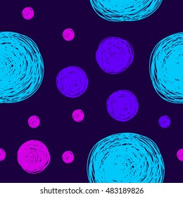 Doodle circle seamless pattern background. Hand drawn abstract circle shapes isolated on black for use in design card, invitation, book, album, poster, brochures, notebook etc