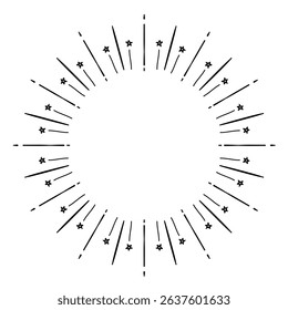 Doodle circle sunburst, sparkle ray set. Hand drawn sketch style. Shine frame symbol for badge. Vector illustration.