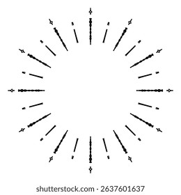 Doodle circle sunburst, sparkle ray set. Hand drawn sketch style. Shine frame symbol for badge. Vector illustration.