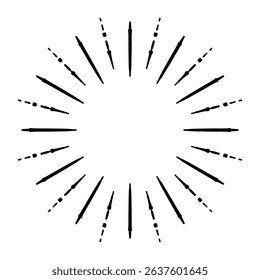 Doodle circle sunburst, sparkle ray set. Hand drawn sketch style. Shine frame symbol for badge. Vector illustration.