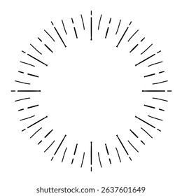 Doodle circle sunburst, sparkle ray set. Hand drawn sketch style. Shine frame symbol for badge. Vector illustration.