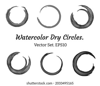 Doodle circles hand painted vector set. Dry brushed watercolor enso symbol collection. Ink textured rings. Circular abstract calligraphy elements. Scribble round shapes