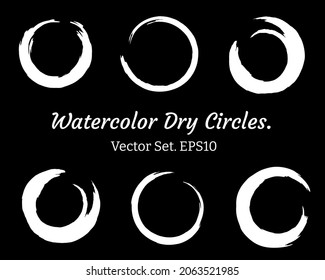 Doodle circles hand painted vector set. Dry brushed watercolor enso symbol collection. Ink textured rings. Circular abstract calligraphy elements. Scribble round shapes