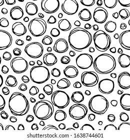 Doodle circles seamless black and white pattern. Vector illustration.