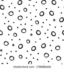 Doodle kreist ein nahtloses Muster. Schwarze Punkte, strukturierter Hintergrund.