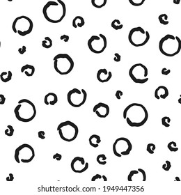 Doodle circles seamless pattern. Monochrome hand drawn texture background.
