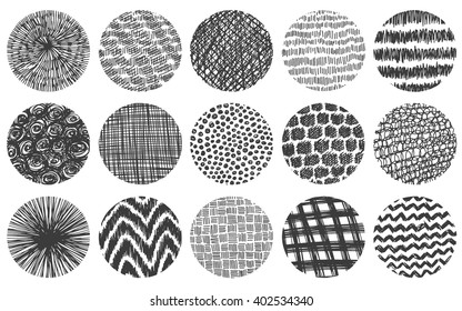 Doodle circles set. Doodles round frames vector collection. Set of simple doodle round circles with lines, dots and curves. Pencil effect doodles. Set of simple doodles. Pencil effect sketch.