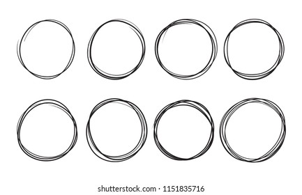 Doodle circles of sketch line. Vector paint or pen circle drawing isolated set on white background