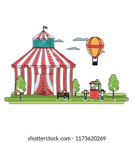 doodle circus with shop carnival and air balloon