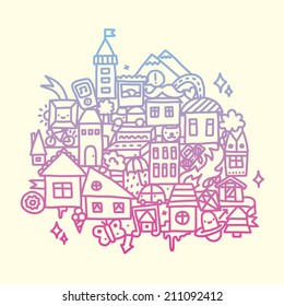 Doodle city vector illustration