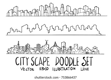 Línea de dibujo de ilustración vectorial de dibujo de dibujo del dibujo de la mano del paisaje urbano