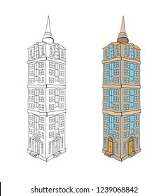Doodle of cityscape vector illustration drawing line. Architectural sketch. Illustration.
