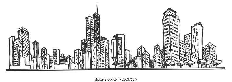 doodle of cityscape vector illustration drawing line
