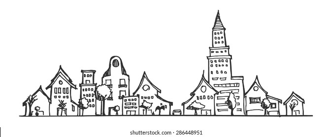 doodle of cityscape vector illustration drawing line