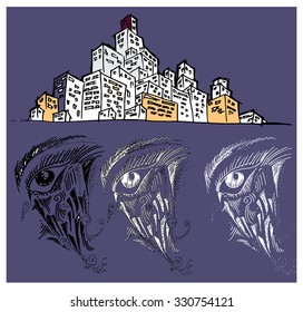 doodle of cityscape vector illustration drawing line