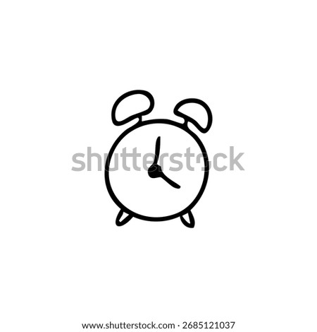 Doodle of classic alarm clock, black lines, white background