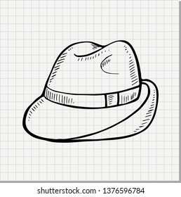 Doodle classic felt hat isolated over white background 