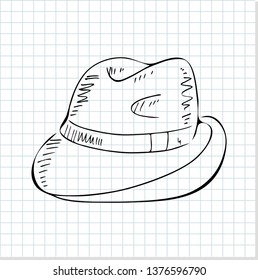 Doodle classic felt hat isolated over white background 