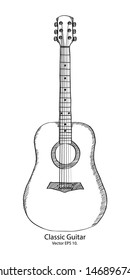 Doodle Classic Guitar Vector Illustration, EPS 10.