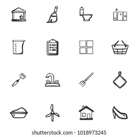 Doodle Cleaning company icons set for web design