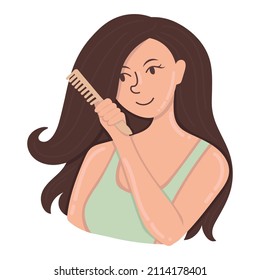 Doodle clipart girl combing her hair with a comb
