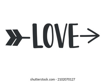 Doodle clipart love lettering with arrow