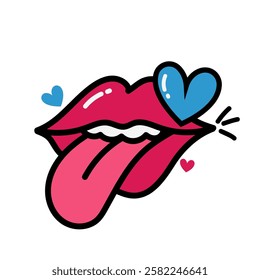 Doodle Clipart Red Lips art on white background. Symbol of love for Valentine's day, birthday, wedding. For scrapbooking, postcards, wrapping paper, fabrics, wallpaper. Cartoon flat style.