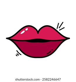 Doodle Clipart Red Lips art on white background. Symbol of love for Valentine's day, birthday, wedding. For scrapbooking, postcards, wrapping paper, fabrics, wallpaper. Cartoon flat style.