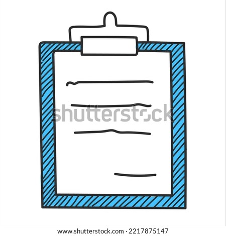 Doodle clipboard vector isolated. Illustration of a hand-drawn medical document. Report on the blue writing border.